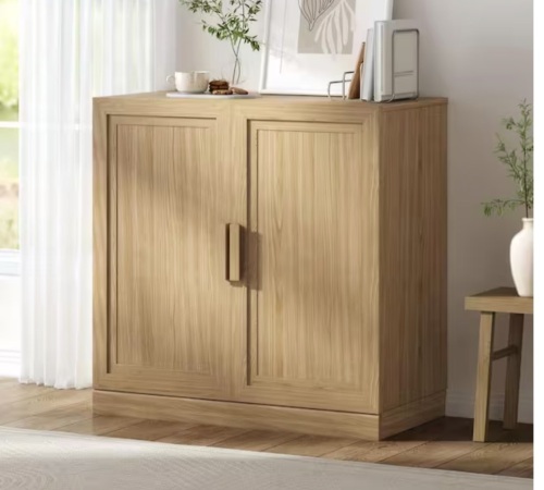 Lirago Solid Wood Natural 31 in. H Storage Cabinet with Adjustable Shelves