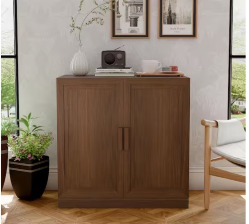 Lirago Solid Wood Light Walnut 31 in. H Storage Cabinet with Adjustable Shelves