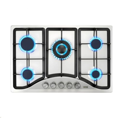 VEVOR 30-inch 5 Burners Built-in Gas Stove Top, Max 12250BTU NG/LPG Convertible Stainless Steel Natural Gas Hob, with Thermocouple Protection