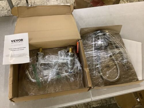 VEVOR Commercial Faucet with Pre-Rinse Sprayer, 26" Height, 8" Center, 12" Swing Spout, Deck Mount