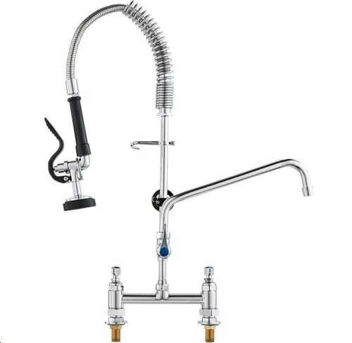 VEVOR Commercial Faucet with Pre-Rinse Sprayer, 26" Height, 8" Center, 12" Swing Spout, Deck Mount