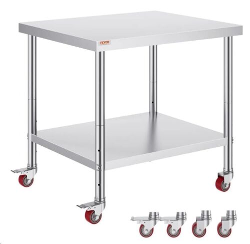 VEVOR Stainless Steel Prep Table 36 x 30 x 34 Inch, 700 LBS Load Capacity, 3 Adjustable Height Levels