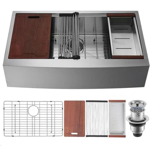 VEVOR Farmhouse Stainless Steel Drop-In Kitchen Sink, 36 inch