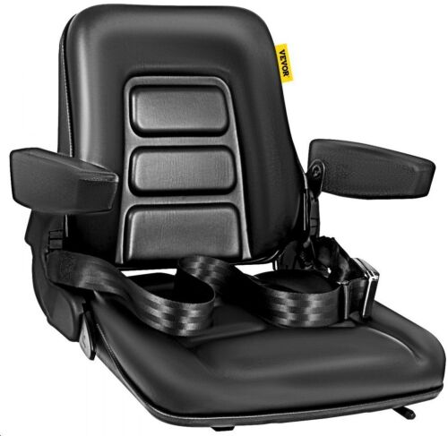 VEVOR Universal Fold Down Forklift Seat with Retractable Safety Belt, Armrest