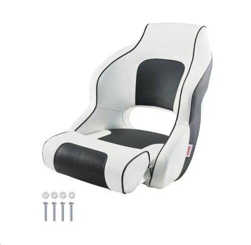VEVOR High Backrest, Flip Up Boat Seat Captain Bucket Seat with Thickened Sponge Cushion & Waterproof PVC Leather