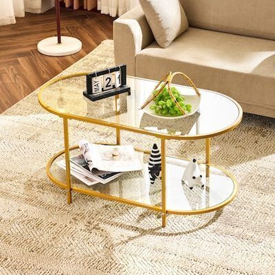 VINGLI 38W x 18H Oval Coffee Table with 2-Tier Shelf