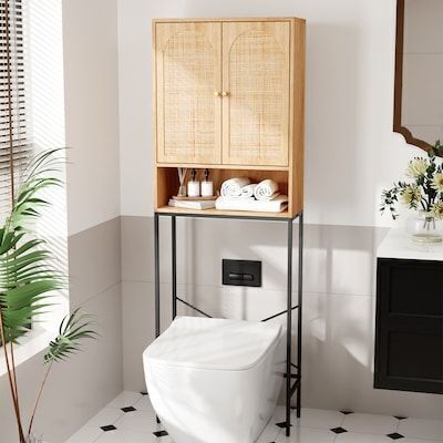 VINGLI 9.8D x 23.8W x 68.1H Bohemian Over The Toilet Storage Cabinet with Fluted Doors and Adjustable Shelf