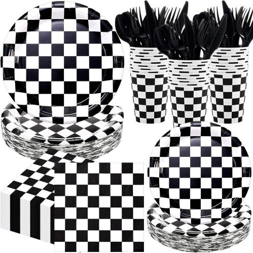 400pc Checkered Party Supplies, Serve 50