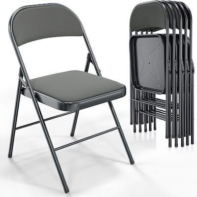 VINGLI 6 Pack Metal Folding Chair with Padded Seats Metal Frame Fabric Seat and Back Capacity 350 LBS Gray