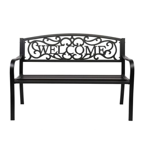 50" Outdoor Bench Metal with Welcome Back