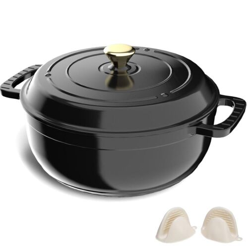 ROVSUN 7.5 QT Enameled Cast Iron Round Dutch Oven Black