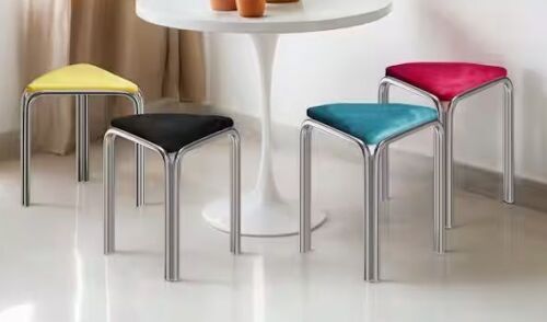 18 in. H Mutli-Color Metal Frame Velvet Padded Seat Stackable Triangular Bar Stool, Set of 4