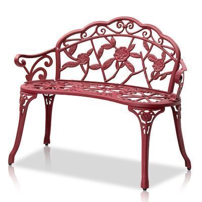VINGLI 38.5-in 2-Person Patio Park Garden Metal Rose Bench