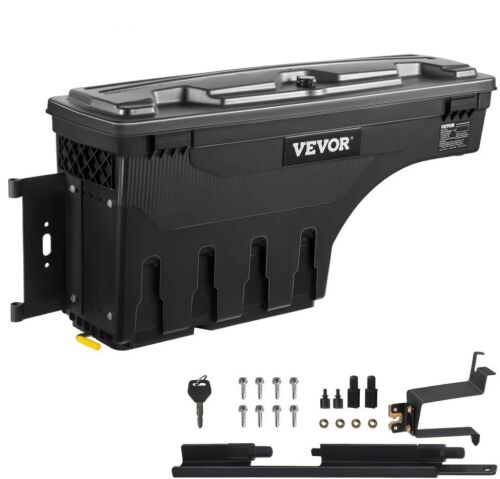 VEVOR Truck Bed Storage Box, Lockable Lid, Waterproof ABS Wheel Well Tool Box 6.6 Gal, Compatible with Chevrolet Silverado 1500 GMC Sierra 1500 2019-2020, Driver Side, Black