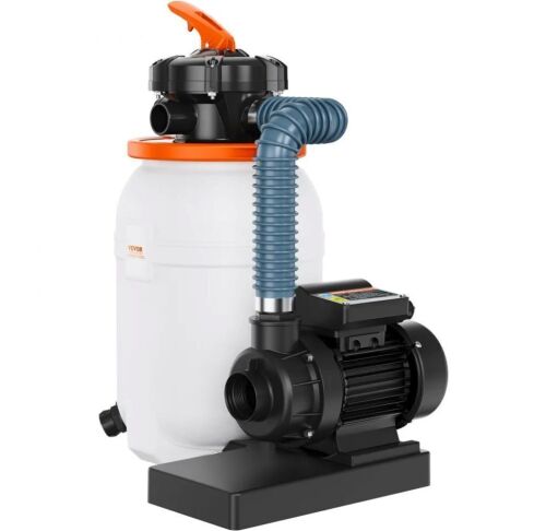 VEVOR Sand Filter Pump for Above Ground Pools, 10-inch, 1585 GPH, 0.33 HP, 6-Way Multi-Port Valve & Pressure Gauge