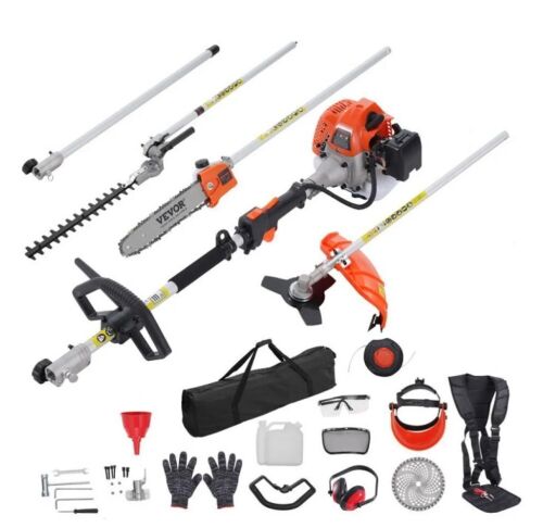 VEVOR 52CC 6-in-1 Multi-Functional Trimming Tools, Gas Hedge Trimmer, Weed Eater, String Trimmer, Brush Cutter, Edger, Pole Saw Chainsaw Pruner with Extension Pole