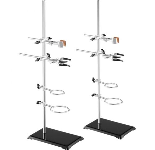 VEVOR Laboratory Retort Support Stand 2 Sets, 23.6" Rod and 8.3" x 5.3" Cast Iron Base, Includes Flask Clamps, Burette Clamps and Cross Clamps