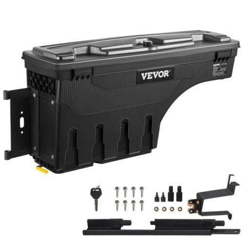 VEVOR Truck Bed Storage Box, Lockable Lid, Waterproof ABS Wheel Well Tool Box 6.6 Gal, Compatible with Chevrolet Silverado 1500 GMC Sierra 1500 2019-2020, Driver Side, Black