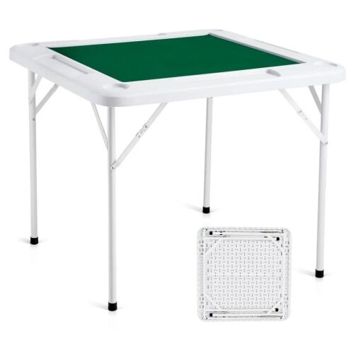 VEVOR 4 Player Folding Game Table with Wear-Resistant Green Tabletop, 4 Cup Holders & 4 Chip Trays, 35.4 x 35.4-inch
