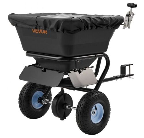 VEVOR Tow-Behind Spreader, 9.8 ft Spreading Width, 10" All-Terrain Tires, 85 lbs Capacity Hopper, Adjustable Flow Control