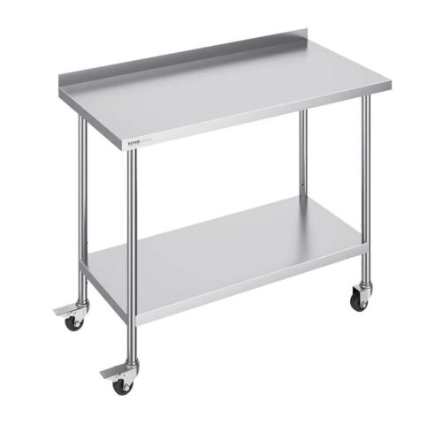 VEVOR 24 x 48 x 40 Inch Stainless Steel Commercial Food Prep Worktable with Casters