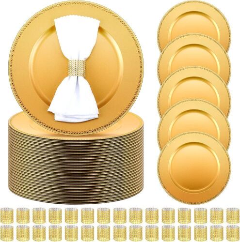 Plastic Charger Plates with Napkin Rings, 50 of Each