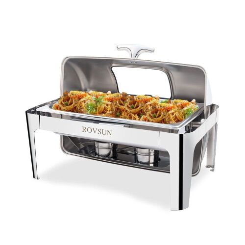 ROVSUN 9 QT Roll Top Rectangular Chafing Dish Buffet Set with Full-Size Pan & Visible Window