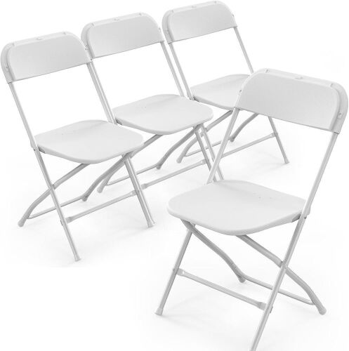 White Plastic Folding Chairs, 4 Pack