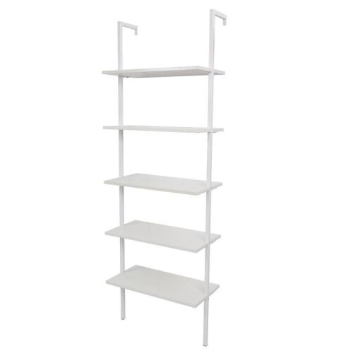 5-Shelf Industrial Wood Ladder Bookcase with Metal Frame