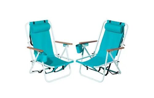 Portable Folding Beach Chairs with Headrest Adjustable 4-Position, 2 Pack