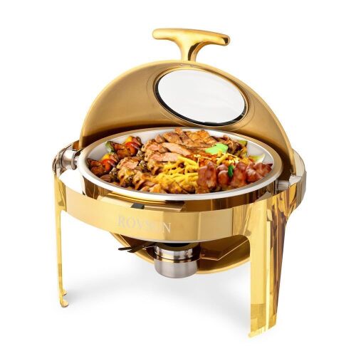 ROVSUN 6 QT Roll Top Round Gold Chafing Dish Buffet Set with Visible Window