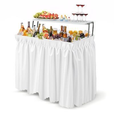VINGLI 22D x 40W x 40H Ice Table with Removable Skirt and Extra Storage Shelf White