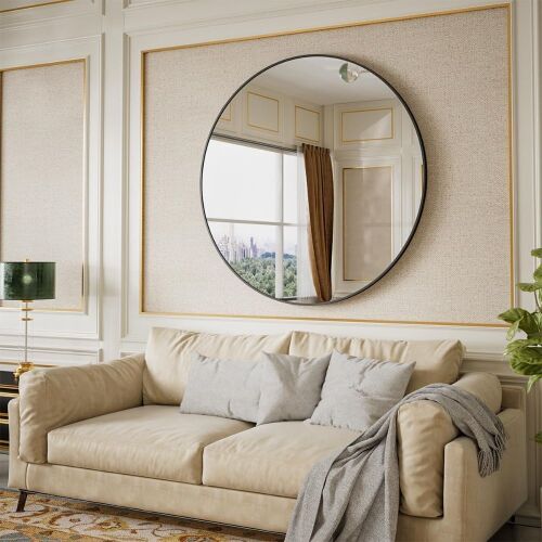 BEAUTYPEAK 42 Inch Round Mirror, Black