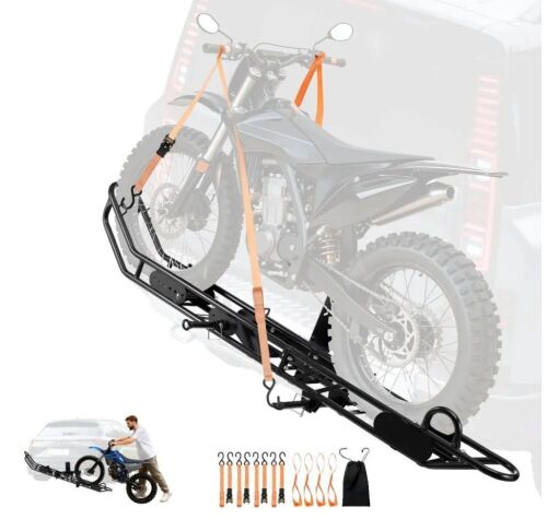 VEVOR Heavy Duty Steel Hitch Mount Motorcycle Carrier, 500 lbs Capacity, Anti-Tilt Lock Device, Straps & Stabilizer, for 2-Inch Hitch Receiver