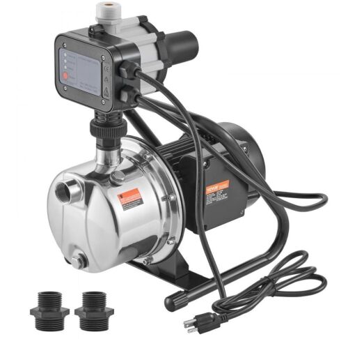 VEVOR 1HP 115V, 1200 GPH 145 ft Head Portable Stainless Steel Sprinkler Booster Jet Pumps with Automatic Controller