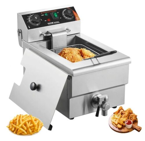 VEVOR Commercial 1500W Electric Countertop Fryer with Basket, 11.6Qt, Time & Temp Control, Overheat Protection