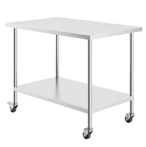 Stainless Steel Work Table 30 x 48 x 38 In., Silver Kitchen Prep Table with 4 Wheels, 3 Adjustable Height Levels