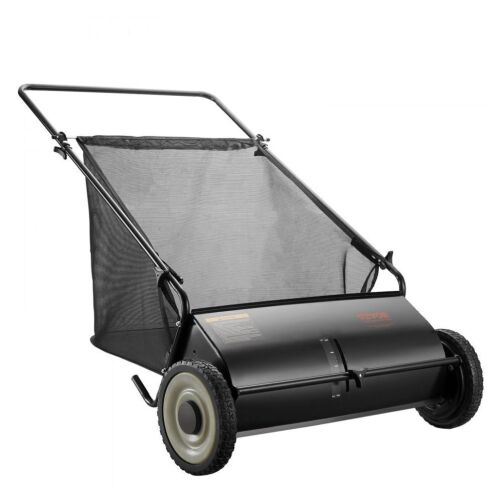 VEVOR Push Lawn Sweeper, 26-inch Leaf & Grass Collector with Large Capacity 7 cu. ft. Mesh Collection Hopper Bag, 4 Spinning Brushes