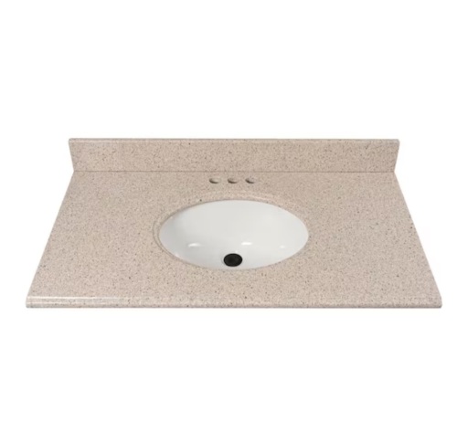 Home Decorators Collection 37 in. W x 22 in D Granite White Round Single Sink Vanity Top in Beige