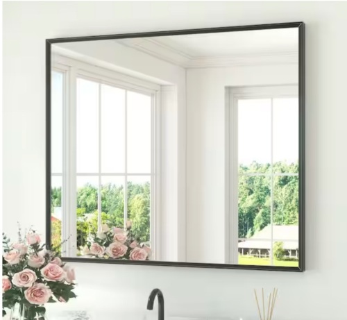 KeonJinn 42 in. W x 36 in. H Rectangle Aluminum Framed Wall Bathroom Vanity Mirror in Black