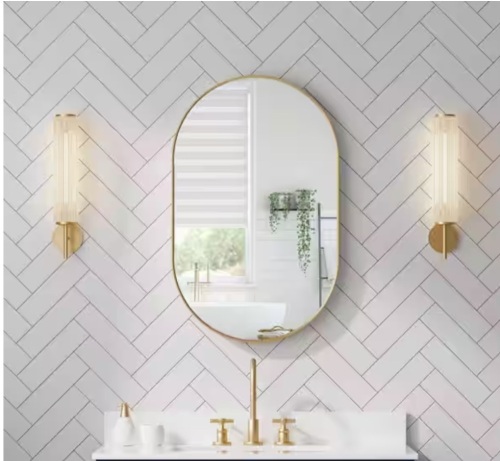 Wellfor BELLA 20 in. W x 32 in. H Oval Aluminum Framed Wall-Mounted Bathroom Vanity Mirror in Brushed Gold