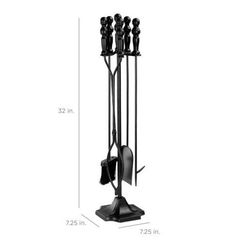 BCP 5-Piece Rustic Iron Fireplace Tool Set w/ Tongs, Poker, Broom, Shovel and Stand - Lot 102