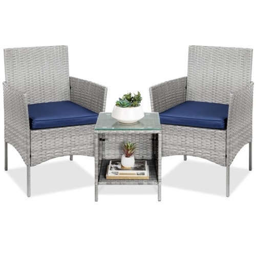 3-Piece Outdoor Patio Wicker Bistro Set w/ Side Storage Table - Lot 106g