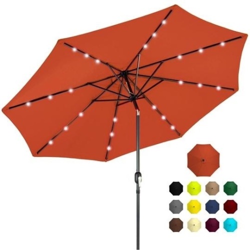 10ft Solar LED Lighted Patio Umbrella w/ Tilt Adjustment, UV-Resistance - Lot 107g