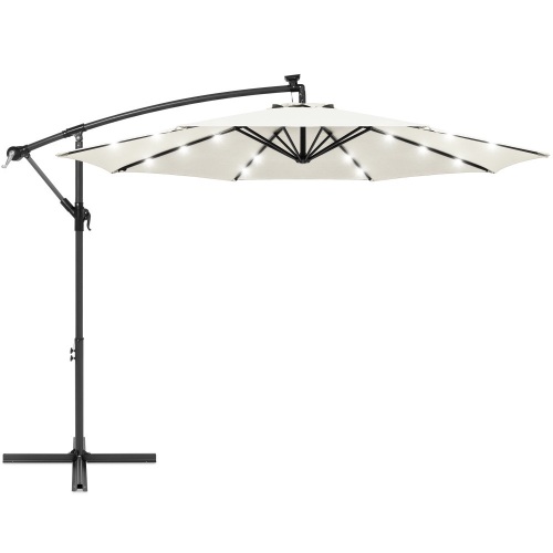 10ft Solar LED Offset Hanging Patio Umbrella w/ Crank Tilt Adjustment - Lot 112g