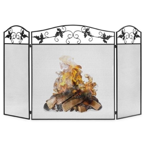 3-Panel Handcrafted Wrought Iron Decorative Leaf Fireplace Screen - Lot 126