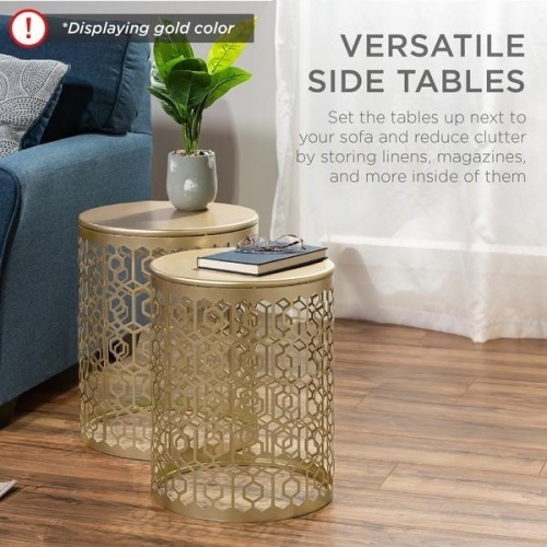 Set of 2 Decorative Round Side Accent Table Nightstands - Lot 133