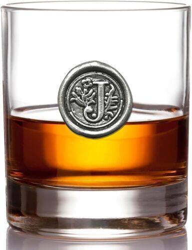 English Pewter Company 11oz Old Fashioned Whiskey Rocks Glass With Monogram Initial
