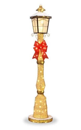 Best Choice Products - Large Outdoor Christmas Lamppost Decoration, 6ft Tall with Lighted Bow, 100 LEDs - Gold