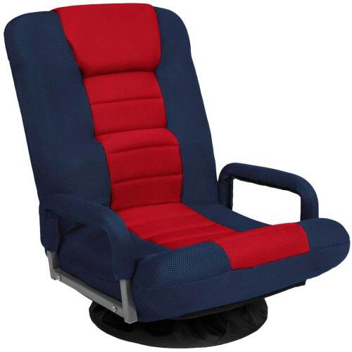 360-Degree Swivel Gaming Floor Chair w/ Armrest Handles, Foldable Adjustable Backrest